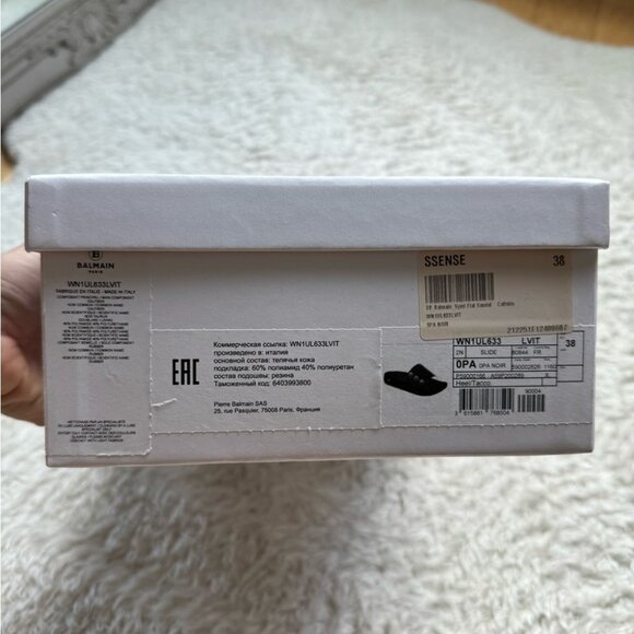 New in Box Balmain Symi Slided Leather Button Shoes Sandals Smooth Black Gold - Picture 13 of 15